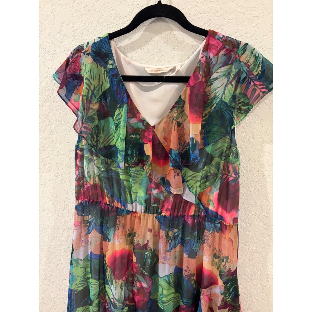 Soft Surroundings Petite Large Tropical Floral Chiffon Ruffle Maxi Dress Multi - Picture 2 of 6